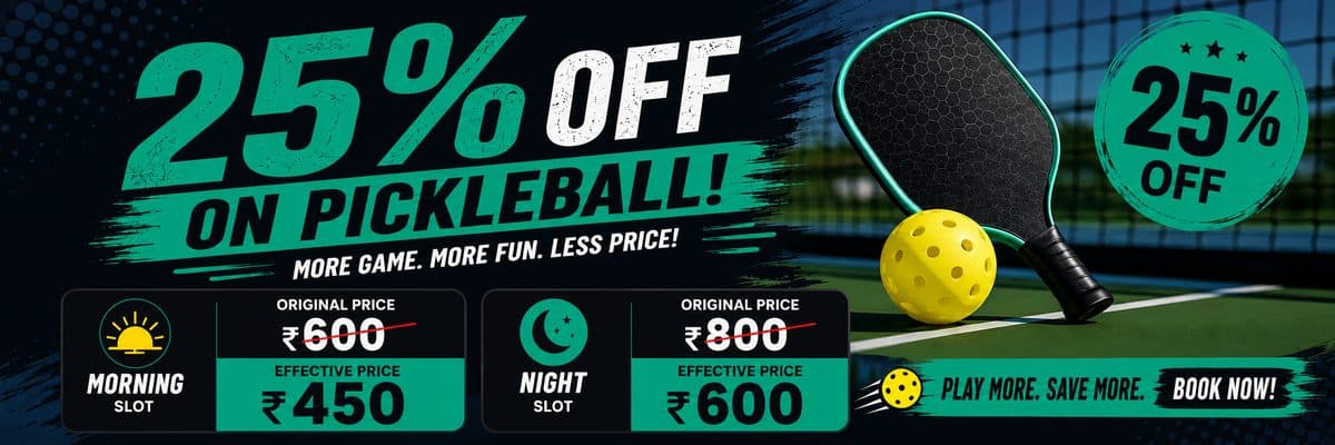 Pickleball Launch Offer: flat 25% OFF every slot — auto-applied at checkout